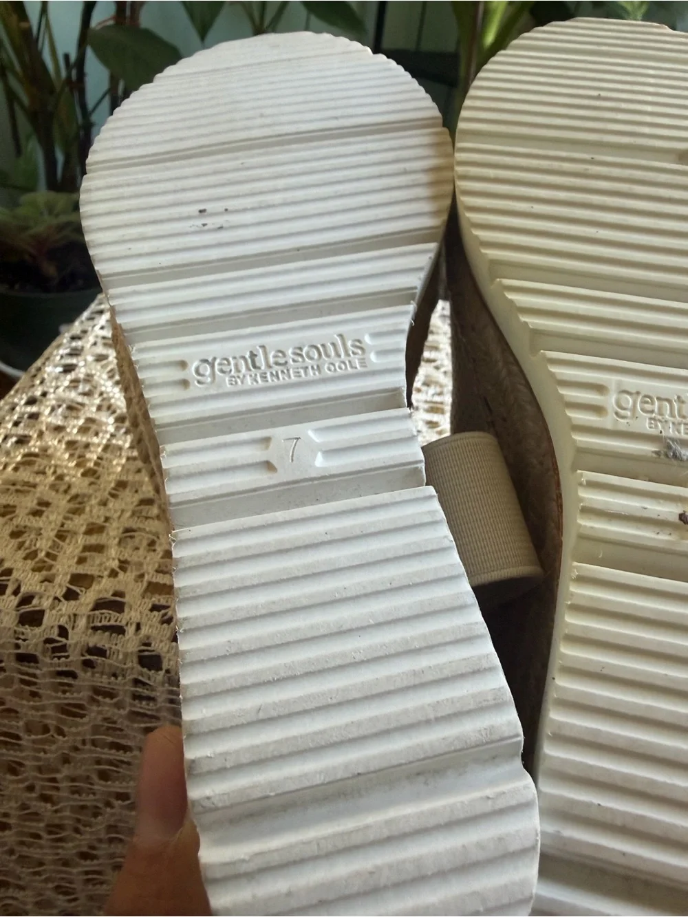 Cream Perforated Elastic Band Espadrille Wedge Sandals
